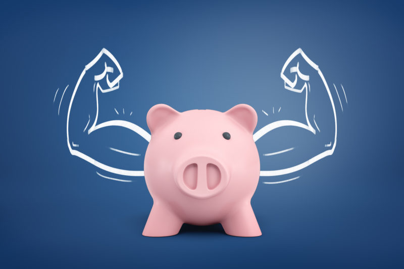 CD Special Graphic, piggy bank with muscles