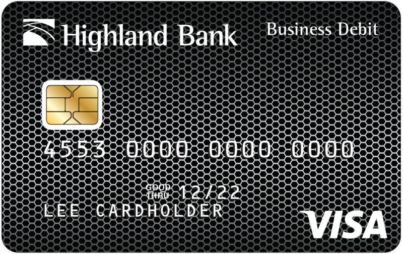 Highland Bank's ATM/Debit Card with the background choice of Gunmetal