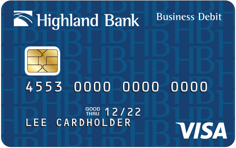 Highland Bank's ATM/Debit Card background option of HB Blue