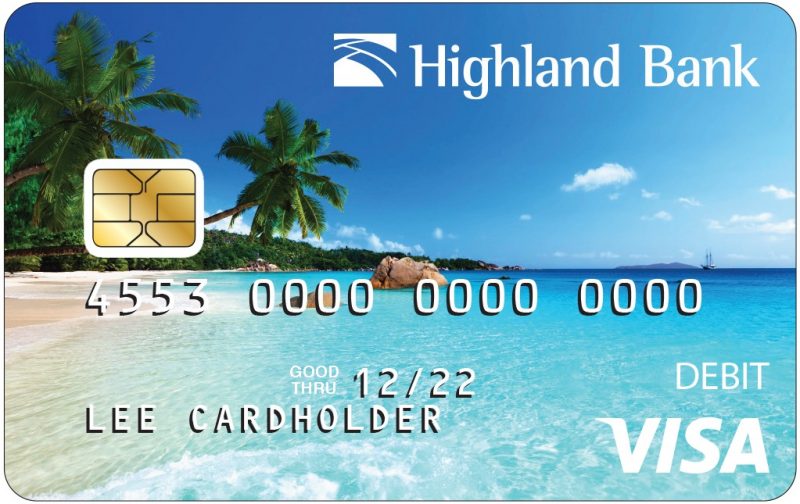 Highland Bank's ATM/Debit Card personal card option of palm trees